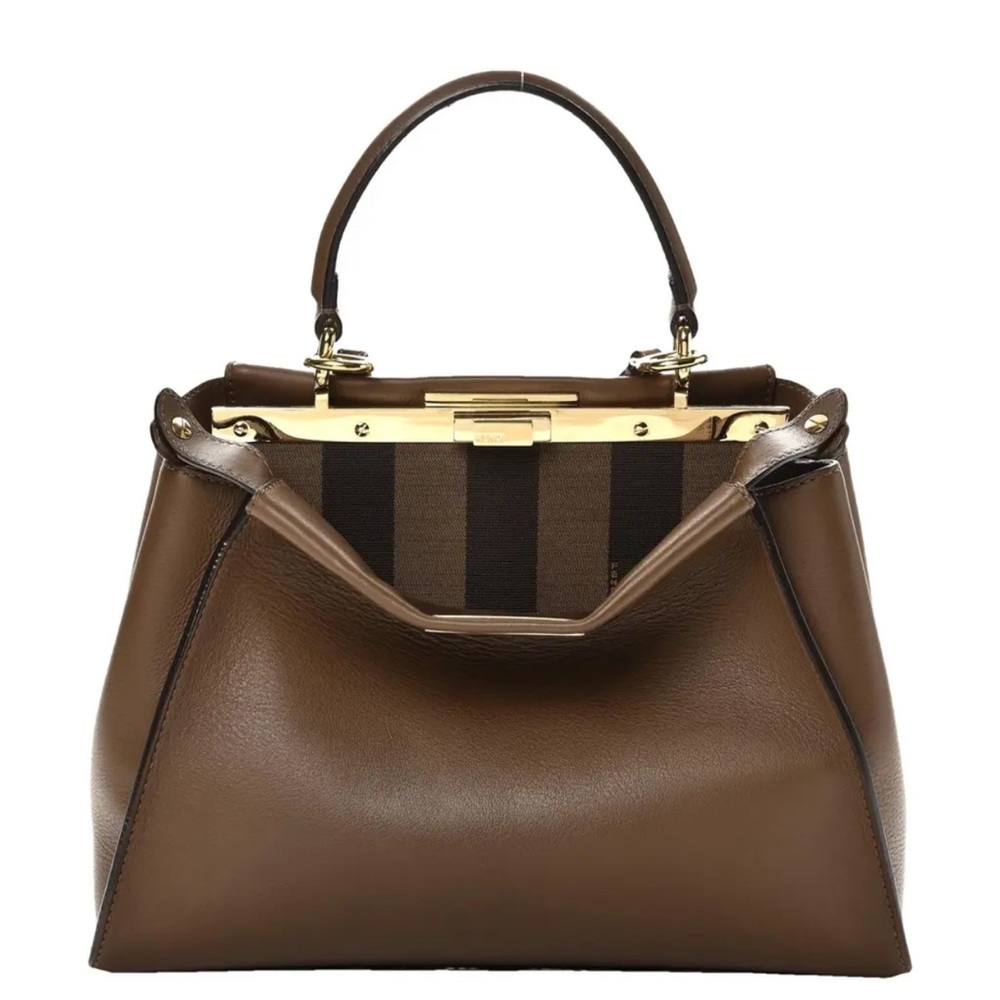 Fendi Peekaboo Crossbody Pequin Pattern Taupe